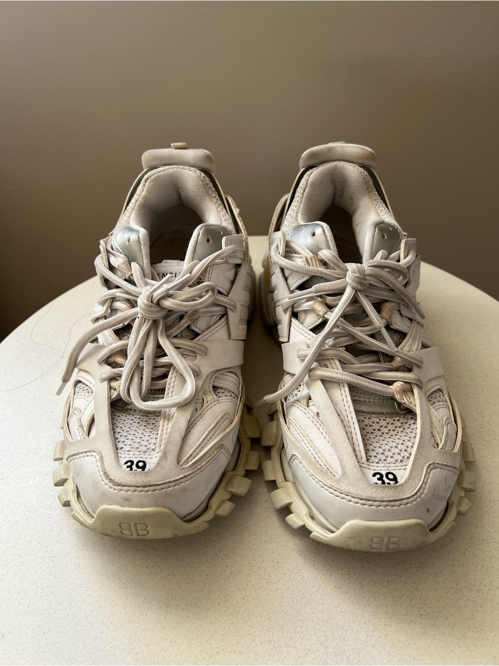 Balenciaga Triple S Style Beige Cream Athletic Sneakers